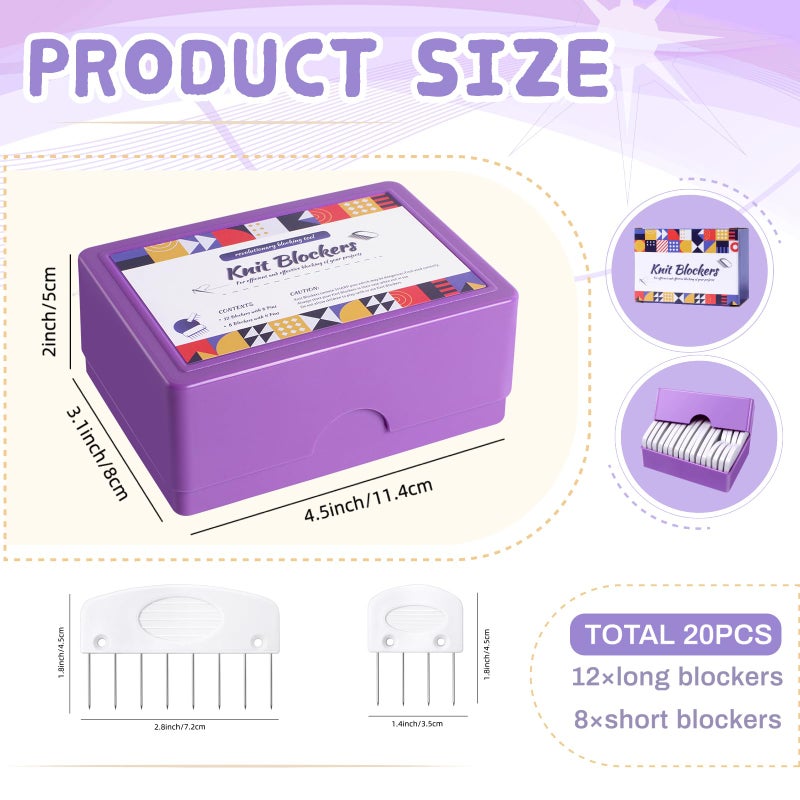 Opstin 20Pcs Knit Blocking Pins Kit, Knit Blockers Pins Kit, Knit Blocking Combs, Blocking Pins for Knitting & Crochet Projects, Knit Blocking Pins for Blocking Mats, Crochet Blocking Pins - Image 2