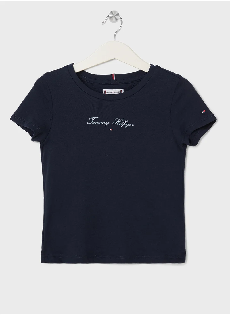 TOMMY HILFIGER Kids Crew Neck Script Logo Slim Fit T-Shirt