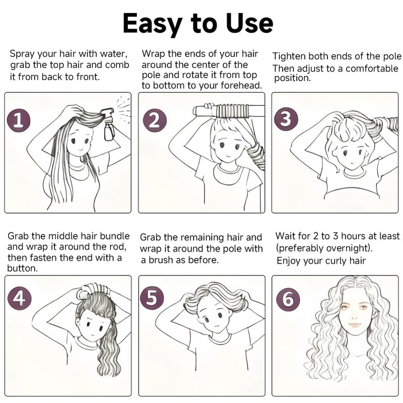 mgmooa Overnight Heatless Hair Curler Blowout Rods Jumbo, Heatless Curls Satin Flexi Rods for Overnight Sleeping, No Heat Curling Tool for All Hair Types, Soft Heatless Hair Curler (Khaki, 4 Rods) - Image 4