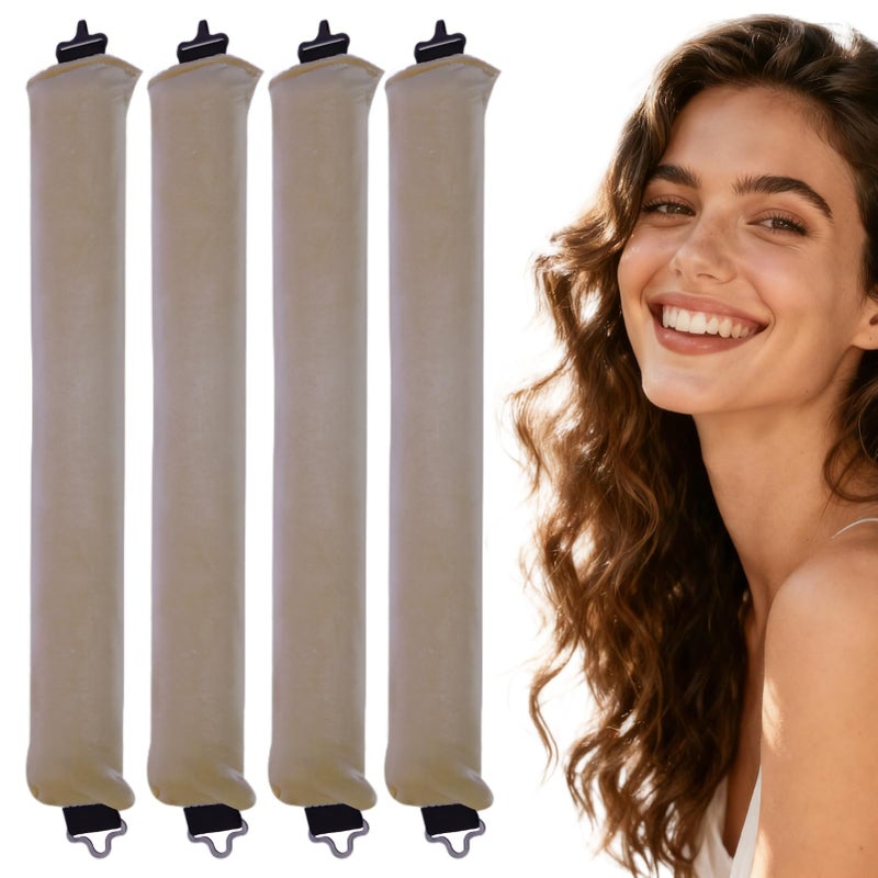 mgmooa Overnight Heatless Hair Curler Blowout Rods Jumbo, Heatless Curls Satin Flexi Rods for Overnight Sleeping, No Heat Curling Tool for All Hair Types, Soft Heatless Hair Curler (Khaki, 4 Rods) - Image 1