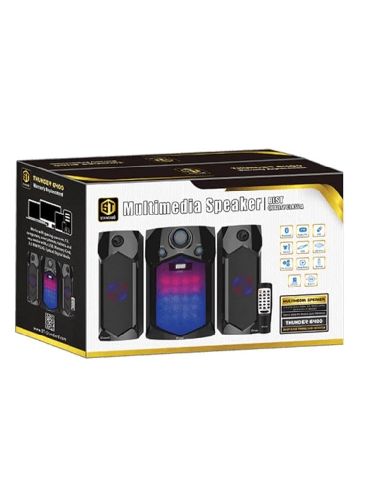 Standard Speaker Standard 2.1 THUNDER 6400 Power 64 Watt illuminated multimedia speaker Optical Cable - Aux - Bluetooth - Usb - Sd card - Radio - Led Screen - Remote - Full Function  - Image 1
