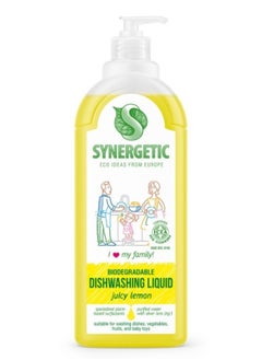 SYNERGETIC Dishwashing Liquid Dish Soap, Hypoallergenic Washing Up, Detergent without Fragrances, Plant-Based Ingredients, Lemon, 1 L
