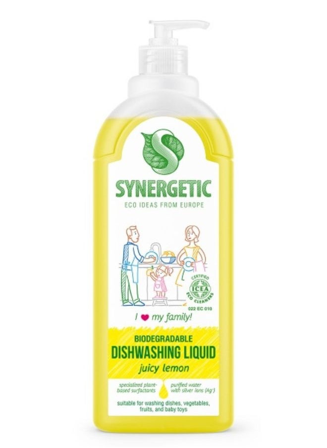 SYNERGETIC - SYNERGETIC Dishwashing Liquid Dish Soap, Hypoallergenic Washing Up, Detergent without Fragrances, Plant-Based Ingredients, Lemon, 1 L - Image 1
