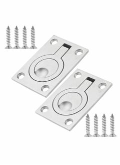 Y&D Square Flush Pull Ring Handles, 2 Pack Stainless Steel Hidden Recessed Furniture Handle, Boat Hatch Latch Cabinet Mount Lifting Handle (2.44 x 1.73 Inch)  - Image 1