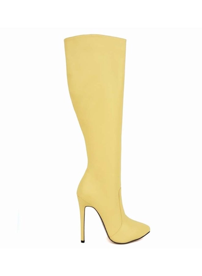 Loquat New autumn and winter style slimming knee-high stiletto heel boots the heel height 10 cm and the shaft length 50 cm Yellow  - Image 1