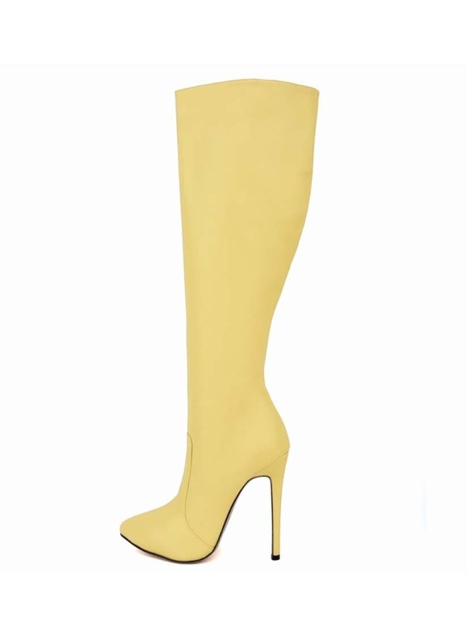 Loquat New autumn and winter style slimming knee-high stiletto heel boots the heel height 10 cm and the shaft length 50 cm Yellow  - Image 2