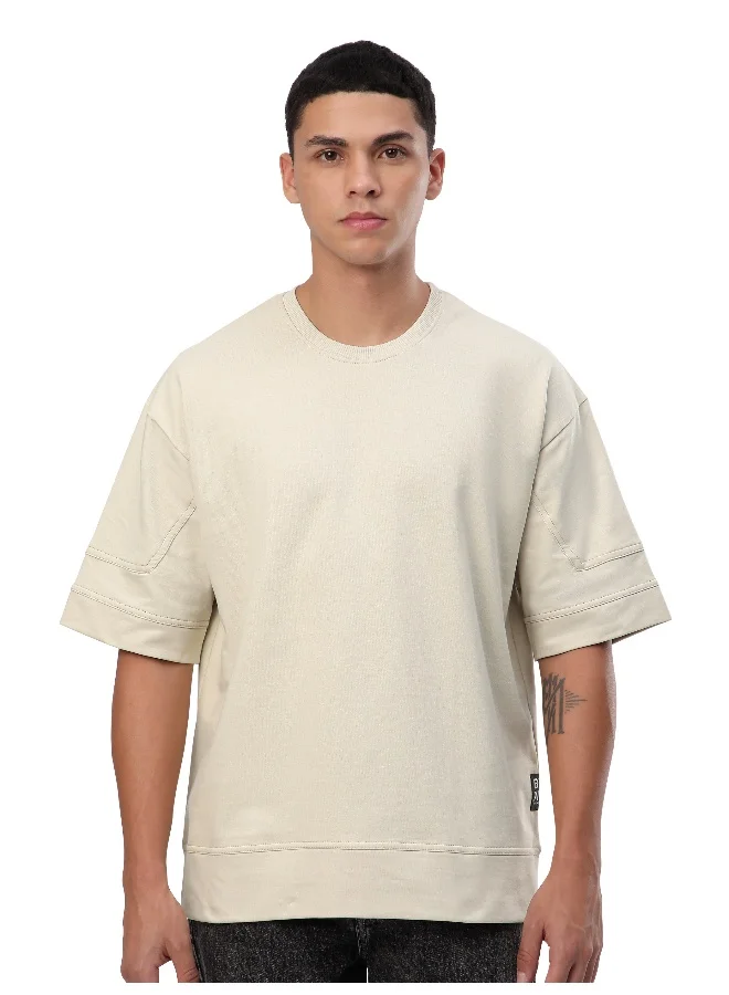 Beyoung Cream Cut And Sew Panel Oversized T-Shirt