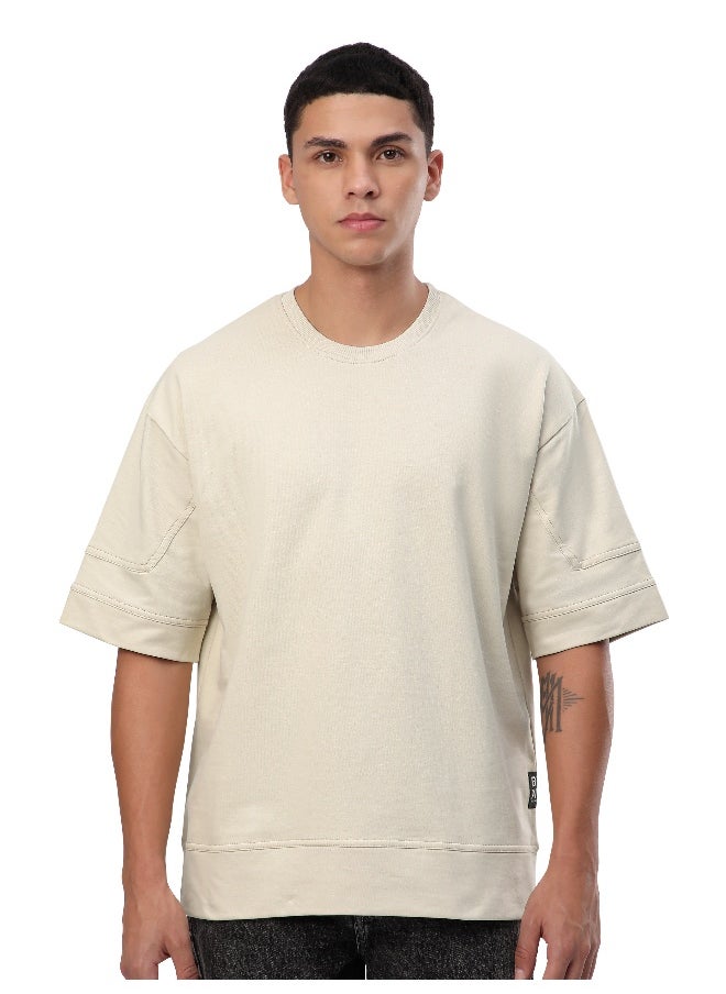 Beyoung Cream Cut And Sew Panel Oversized T-Shirt  - Image 3