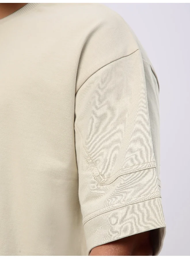 Beyoung Cream Cut And Sew Panel Oversized T-Shirt