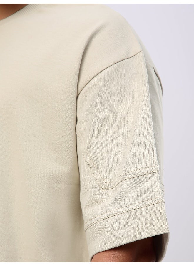 Beyoung Cream Cut And Sew Panel Oversized T-Shirt  - Image 5