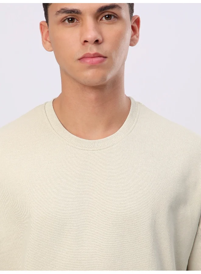 Beyoung Cream Cut And Sew Panel Oversized T-Shirt