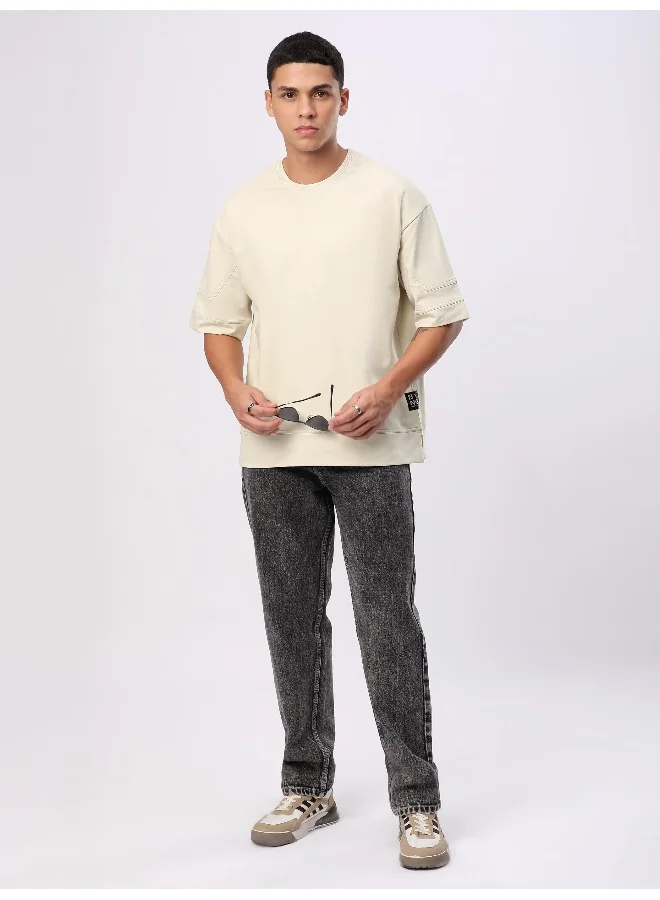 Beyoung Cream Cut And Sew Panel Oversized T-Shirt