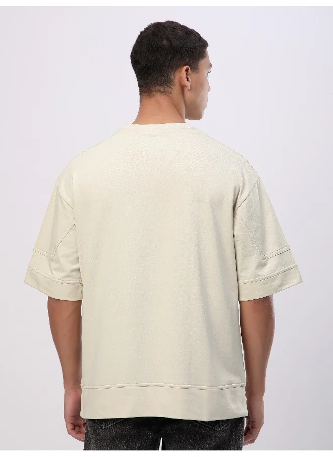 Beyoung Cream Cut And Sew Panel Oversized T-Shirt