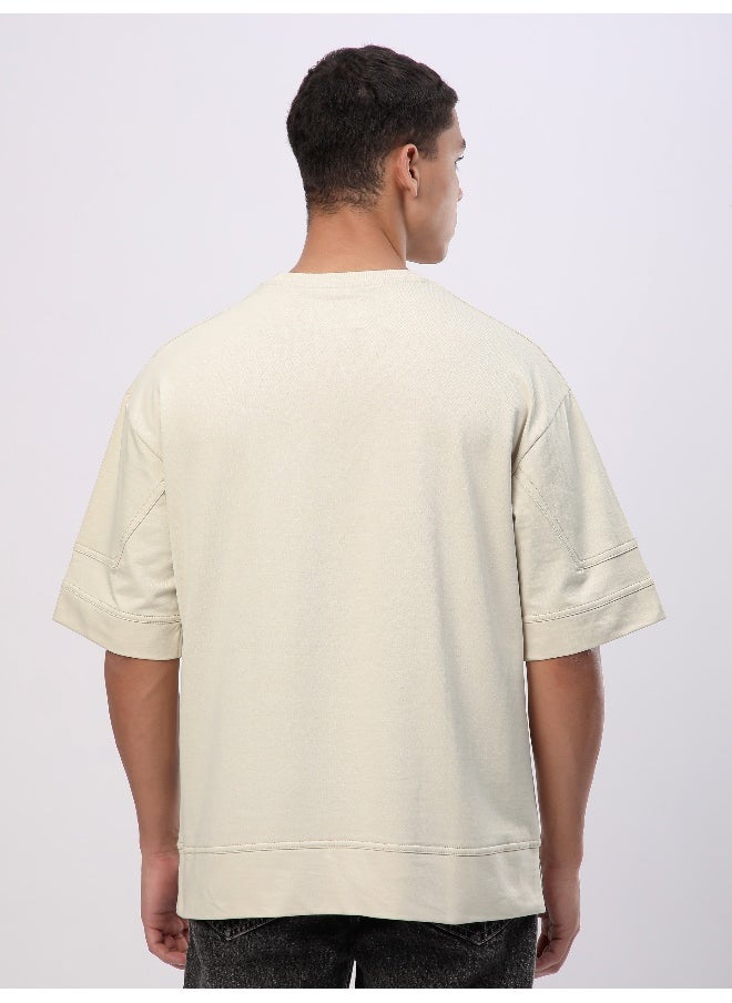 Beyoung Cream Cut And Sew Panel Oversized T-Shirt  - Image 2