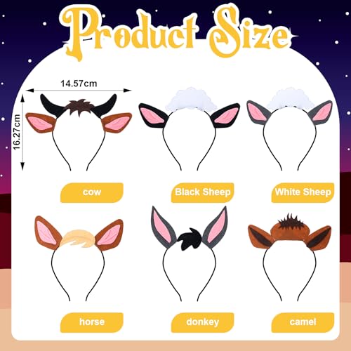 Giegxin 6 Pcs Felt Nativity Animal Ear Headbands for Christmas Religious Farm Nativity Animal Costume Party Photo Props - Image 3