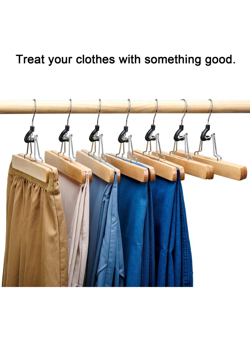 Mmmon Wooden Pants Hangers 10 PackNon Slip Wood Skirt Hangers WoodJeans/Slack Hanger with 360° Swivel Hook-Pants Hangers for Skirts, Slacks -ClampHangers - Image 2