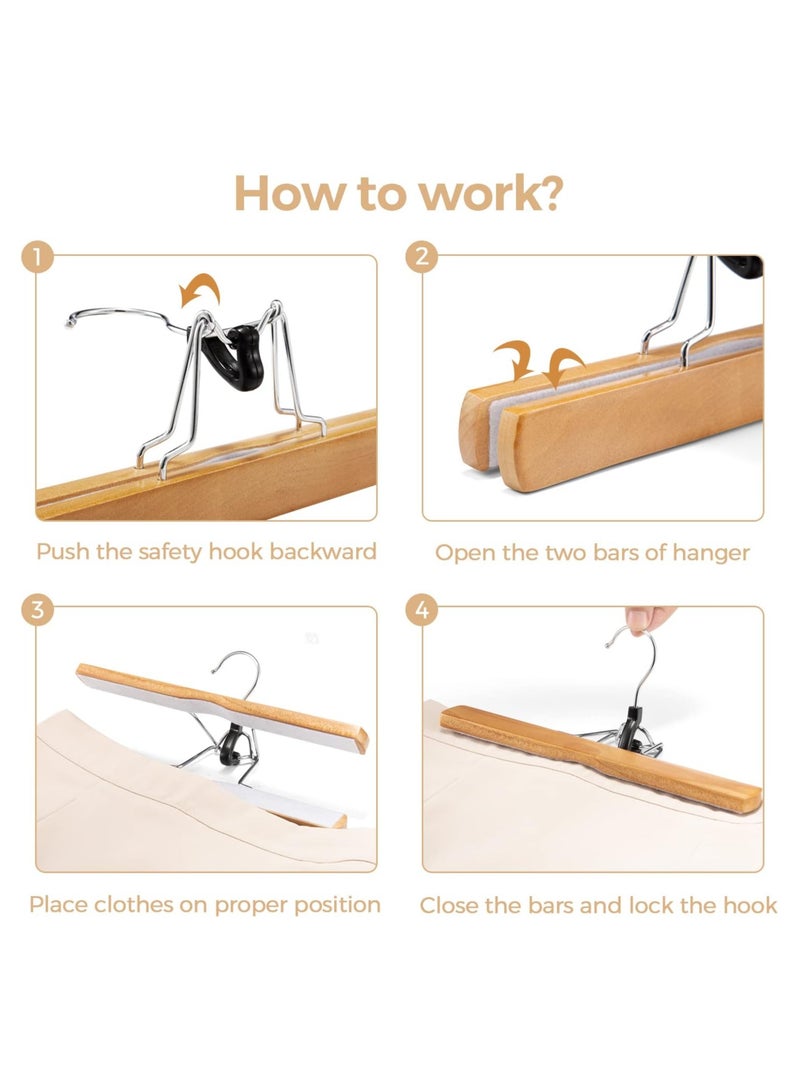 Mmmon Wooden Pants Hangers 10 PackNon Slip Wood Skirt Hangers WoodJeans/Slack Hanger with 360° Swivel Hook-Pants Hangers for Skirts, Slacks -ClampHangers - Image 3