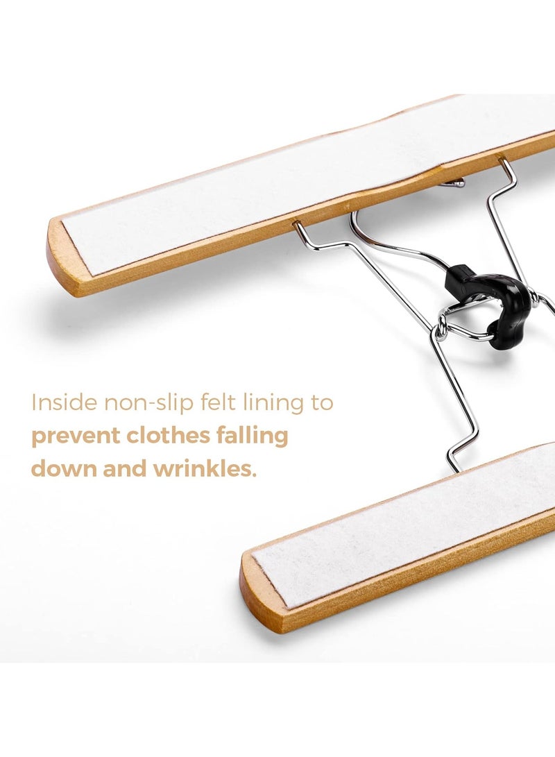 Mmmon Wooden Pants Hangers 10 PackNon Slip Wood Skirt Hangers WoodJeans/Slack Hanger with 360° Swivel Hook-Pants Hangers for Skirts, Slacks -ClampHangers - Image 4
