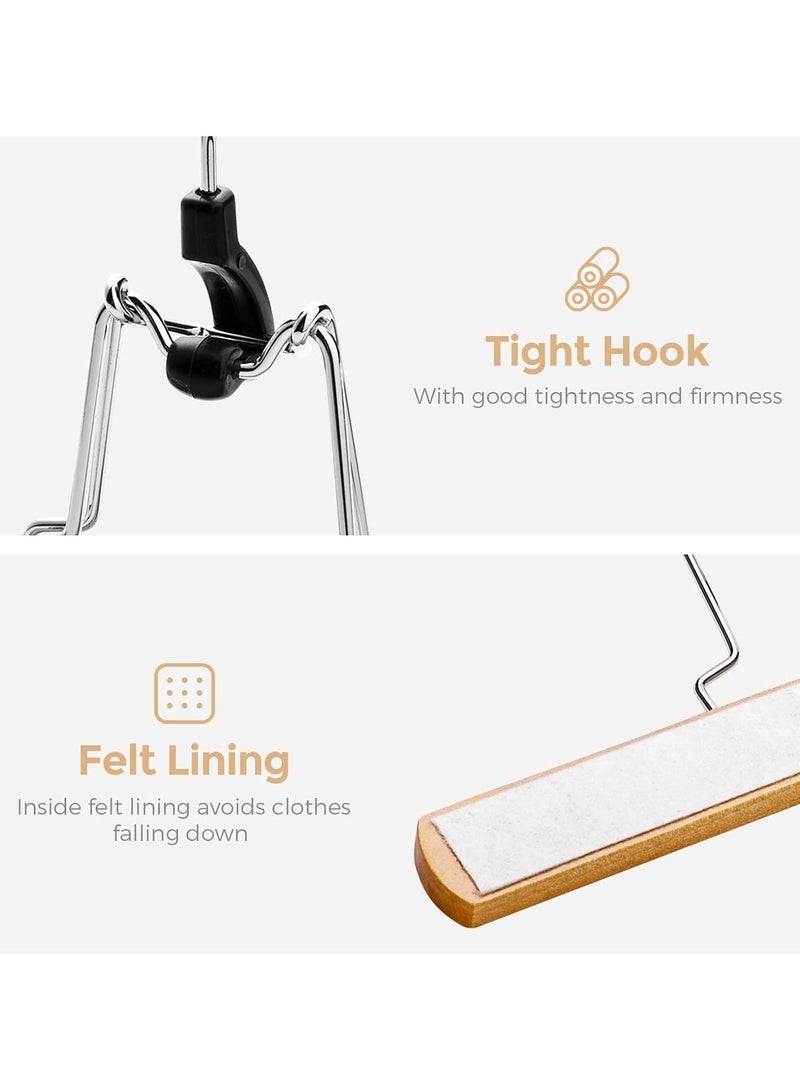 Mmmon Wooden Pants Hangers 10 PackNon Slip Wood Skirt Hangers WoodJeans/Slack Hanger with 360° Swivel Hook-Pants Hangers for Skirts, Slacks -ClampHangers - Image 5