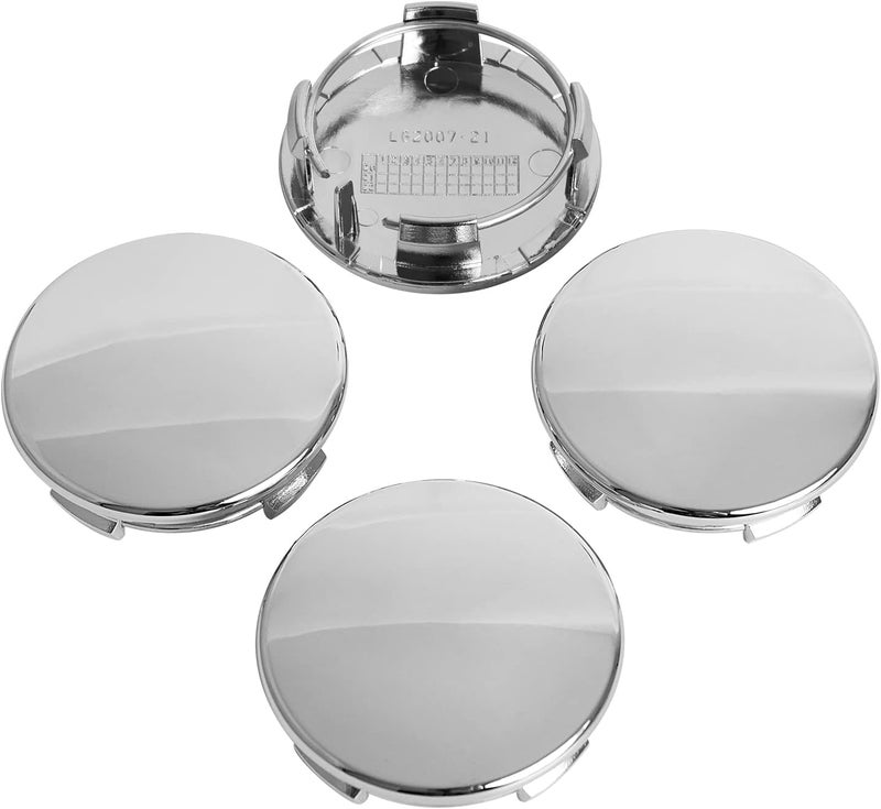 KitsPro كابات مركز العجلات من بقطر 2.25 بوصة وعرض 57 مم لسيارات تسلا طراز 600587900A، عبوة تحتوي على 4 قطع (لون كروم، الجزء الخارجي بعرض 57 مم، الجزء الداخلي بعرض 50 مم). - Image 1