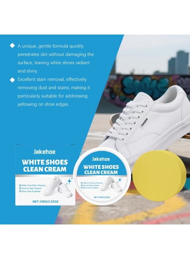 Jakehoe White Shoes Cleaning Cream, Water-Free Sneaker Cleaner with Sponge, Stain Remover & Yellowing Restorer for White & Light-Colored Shoes, 100g - Image 5