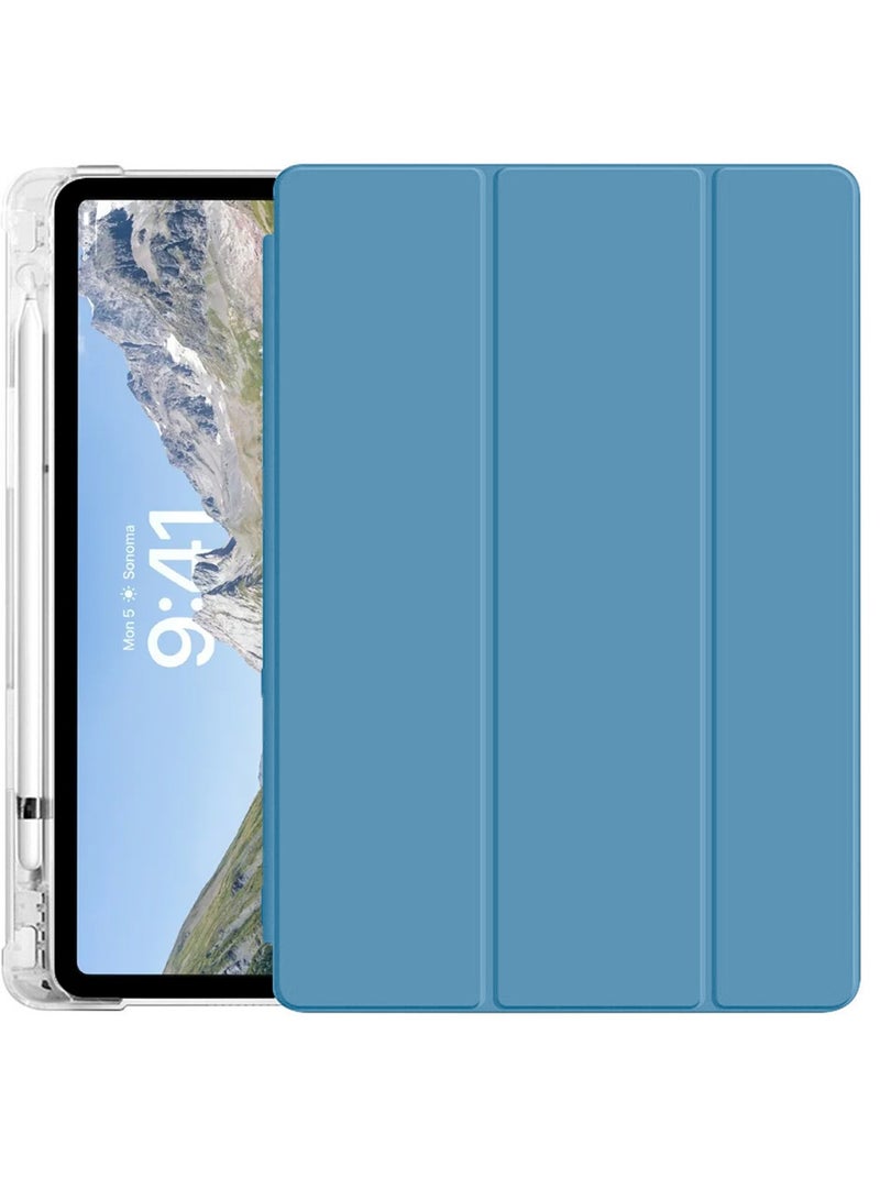 Wtech Apple iPad Air 11 5G 2024 (iPad Air 6th Generation M2) 11 inch / Apple iPad Air 11‑inch (M3) 2025 Premium Smart Flip Auto Awake/Auto Sleep Leather Texture and Transparent Back Silicone with Pen Holder and Lens Shield Protector Case Cover - Clear/Sky Blue - Image 2