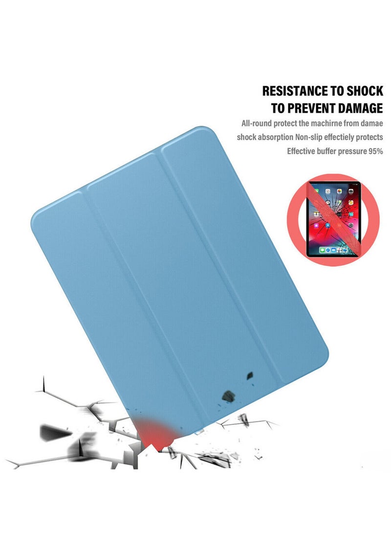 Wtech Apple iPad Air 11 5G 2024 (iPad Air 6th Generation M2) 11 inch / Apple iPad Air 11‑inch (M3) 2025 Premium Smart Flip Auto Awake/Auto Sleep Leather Texture and Transparent Back Silicone with Pen Holder and Lens Shield Protector Case Cover - Clear/Sky Blue - Image 4