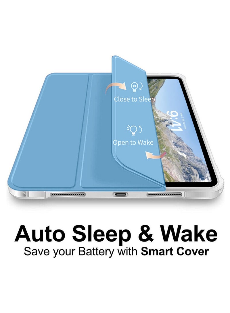 Wtech Apple iPad Air 11 5G 2024 (iPad Air 6th Generation M2) 11 inch / Apple iPad Air 11‑inch (M3) 2025 Premium Smart Flip Auto Awake/Auto Sleep Leather Texture and Transparent Back Silicone with Pen Holder and Lens Shield Protector Case Cover - Clear/Sky Blue - Image 5