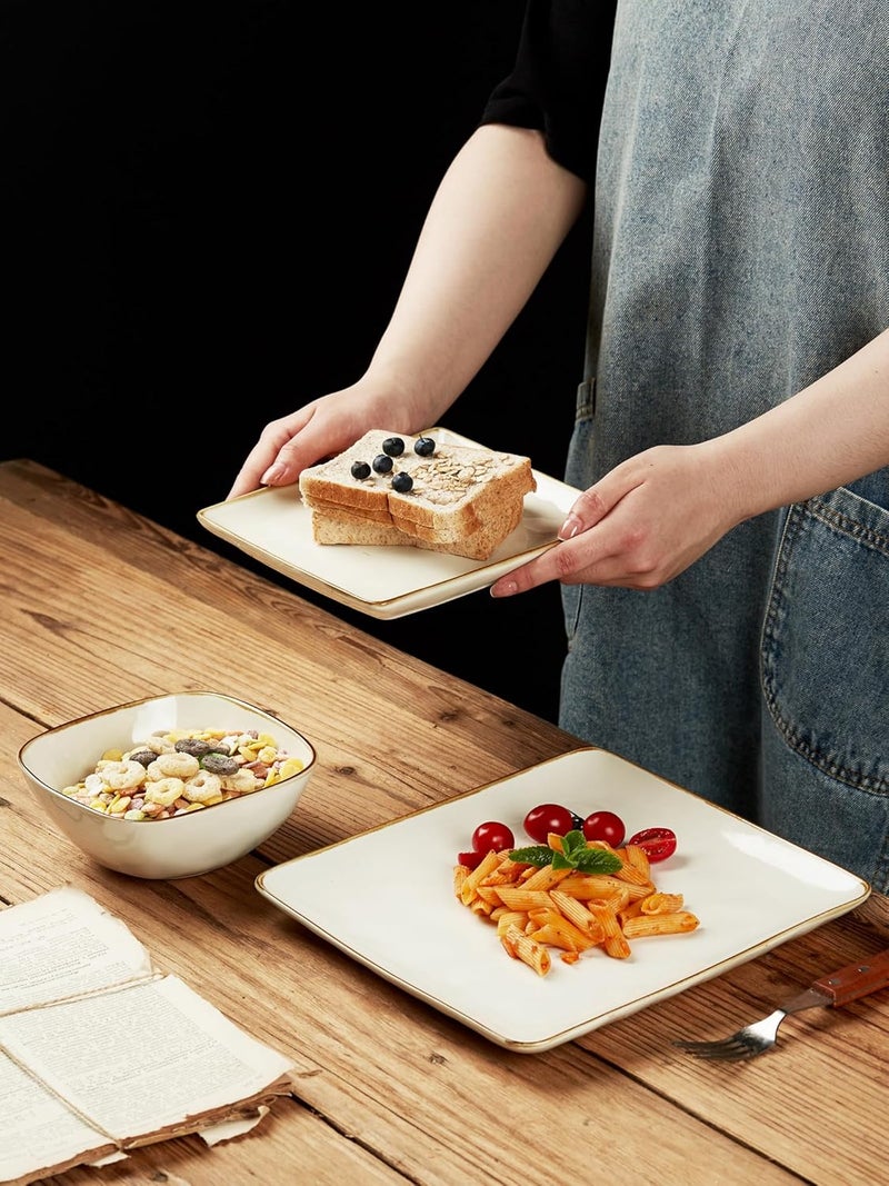 Famiware Dinnerware Sets for 4 Ocean Square 12Piece Kitchen Plates and Bowls Sets Microwave and Dishwasher Safe Scratch Resistant Vanilla White - Image 3