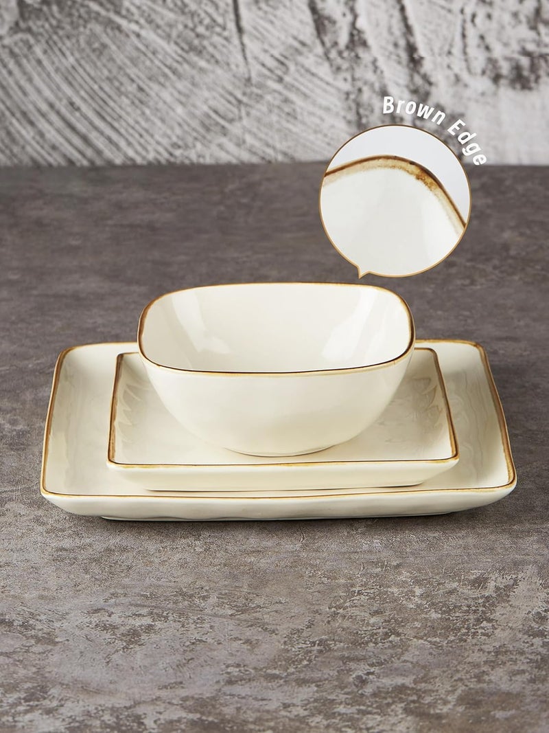 Famiware Dinnerware Sets for 4 Ocean Square 12Piece Kitchen Plates and Bowls Sets Microwave and Dishwasher Safe Scratch Resistant Vanilla White - Image 4