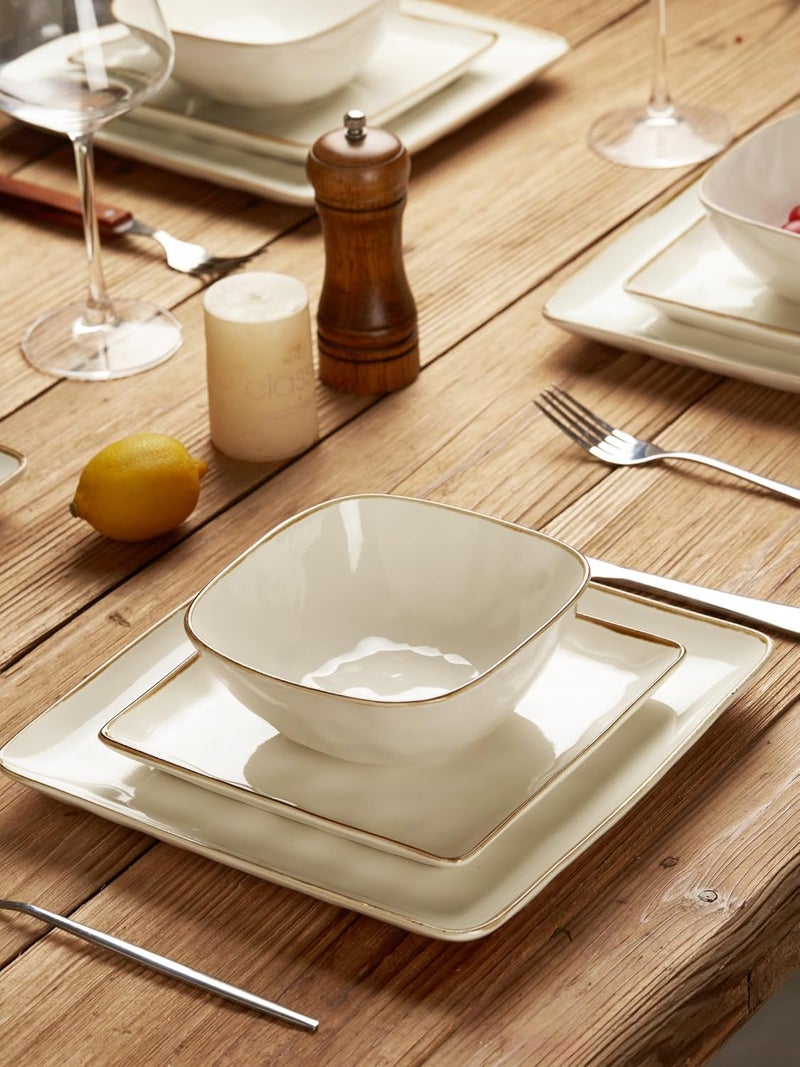 Famiware Dinnerware Sets for 4 Ocean Square 12Piece Kitchen Plates and Bowls Sets Microwave and Dishwasher Safe Scratch Resistant Vanilla White - Image 5