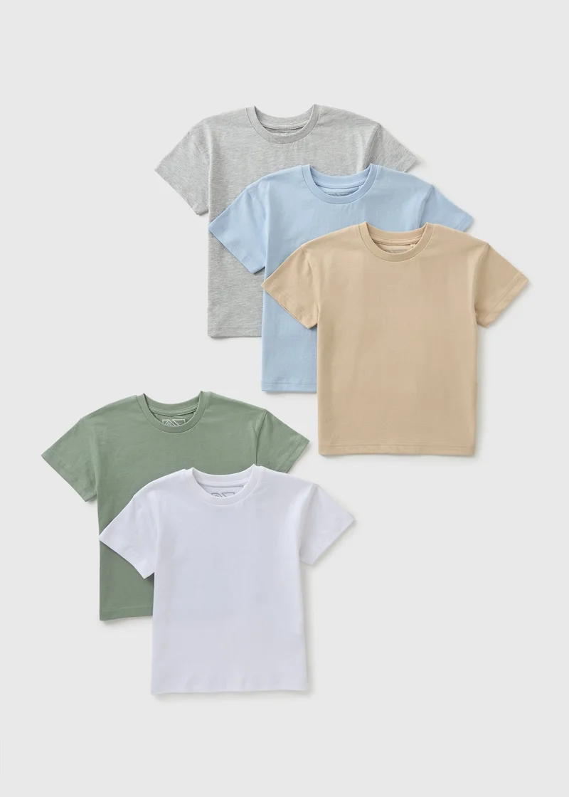 Matalan Boys 5 Pack Plain Multi Coloured T-Shirts