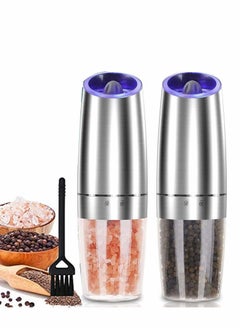Excefore Gravity Electric Salt and Pepper Grinder Set 2 PCS Automatic Mill with LED Light Battery Operated Adjustable Coarseness One Hand ilver  - Image 1