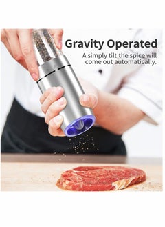 Excefore Gravity Electric Salt and Pepper Grinder Set 2 PCS Automatic Mill with LED Light Battery Operated Adjustable Coarseness One Hand ilver  - Image 2