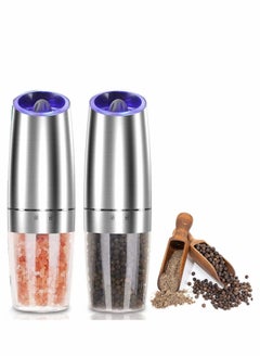 Excefore Gravity Electric Salt and Pepper Grinder Set 2 PCS Automatic Mill with LED Light Battery Operated Adjustable Coarseness One Hand ilver  - Image 4