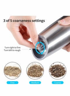 Excefore Gravity Electric Salt and Pepper Grinder Set 2 PCS Automatic Mill with LED Light Battery Operated Adjustable Coarseness One Hand ilver  - Image 3