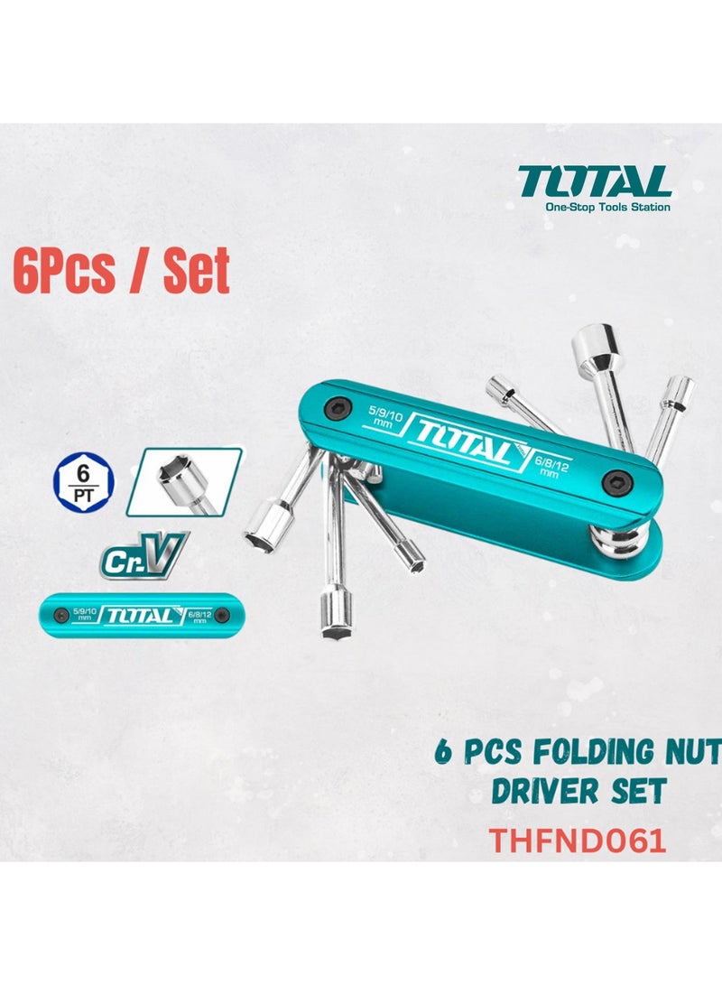 TOTAL Pocket Spanner Set 6 in 1 Folding Nut Driver Set Travelling Hiking Tool TOTAL THFND061 - Image 1