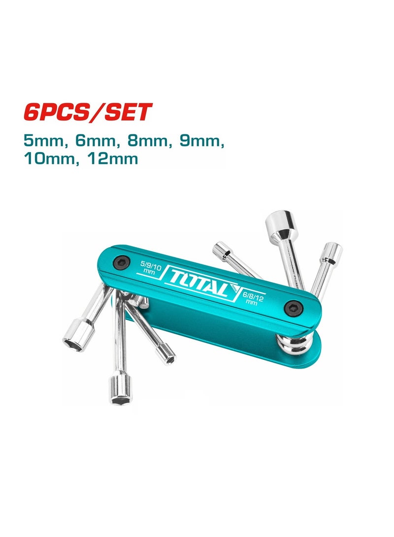 TOTAL Pocket Spanner Set 6 in 1 Folding Nut Driver Set Travelling Hiking Tool TOTAL THFND061 - Image 4