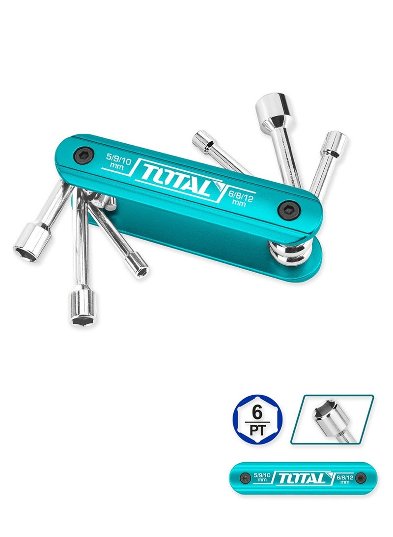 TOTAL Pocket Spanner Set 6 in 1 Folding Nut Driver Set Travelling Hiking Tool TOTAL THFND061 - Image 3