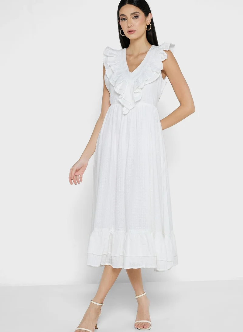 Just Me V-Neck Ruffle Detail Dress