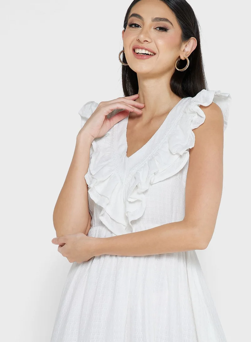 Just Me V-Neck Ruffle Detail Dress