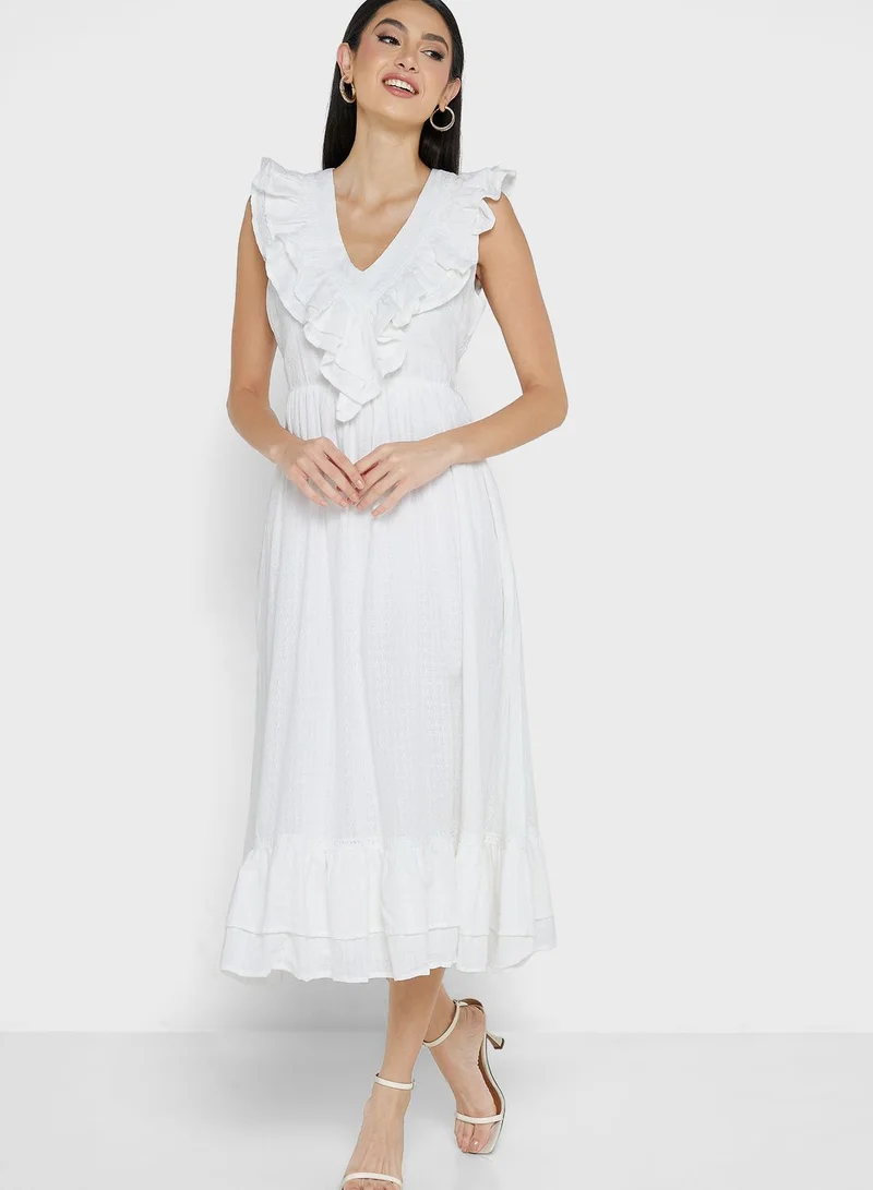 Just Me V-Neck Ruffle Detail Dress