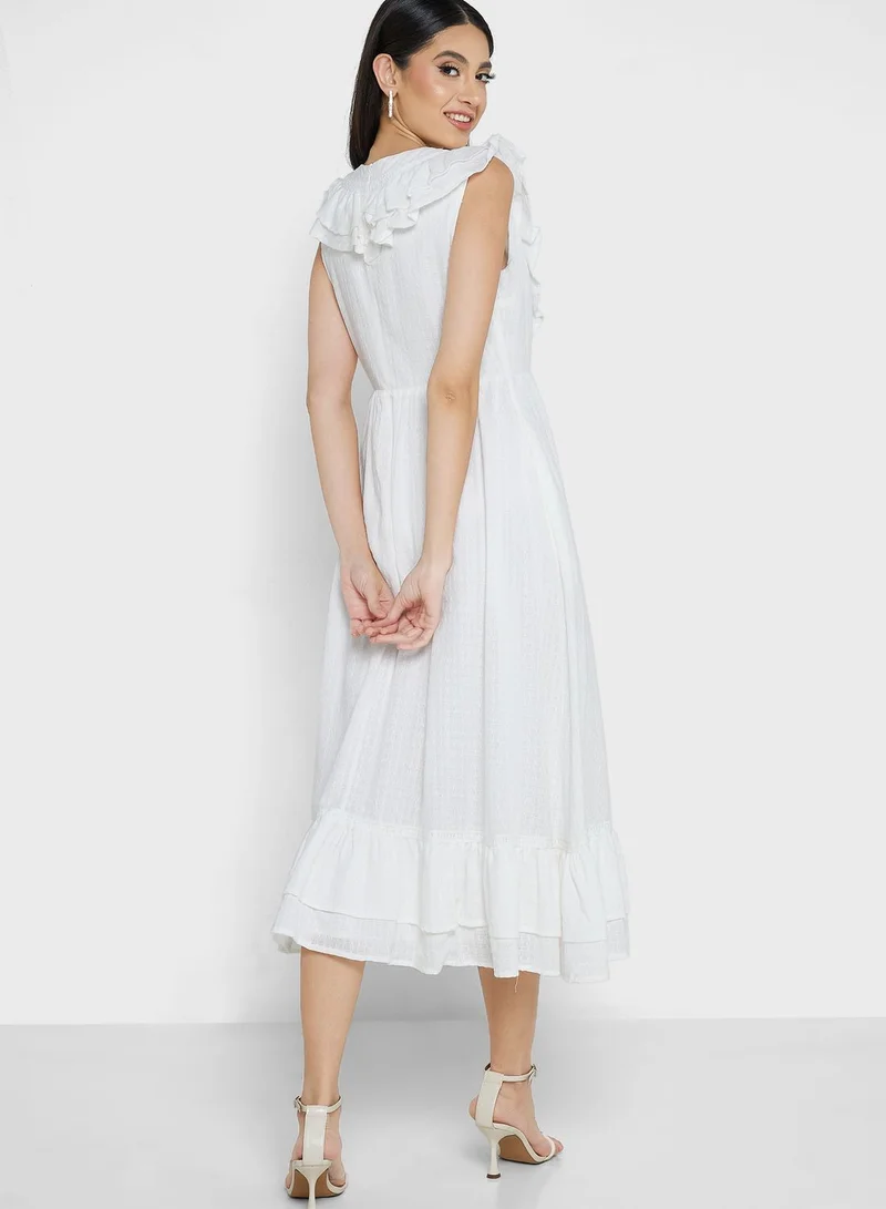 Just Me V-Neck Ruffle Detail Dress