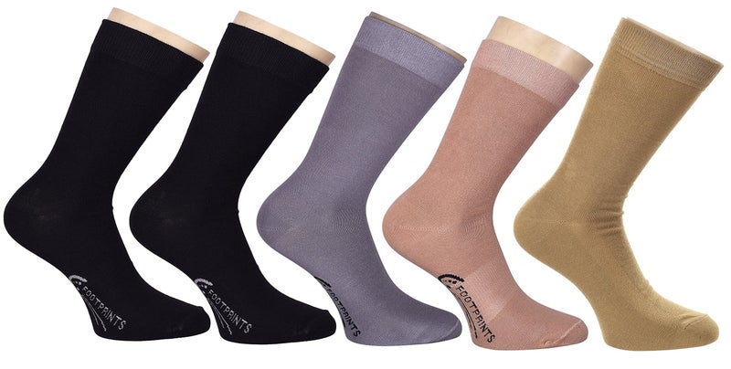 FOOTPRINTS Odour Free Organic Cotton & Bamboo Men's Formal Socks | 2 Black, 1 Grey, 1 Beige & 1 Khaki | Pack of 5 - Image 2