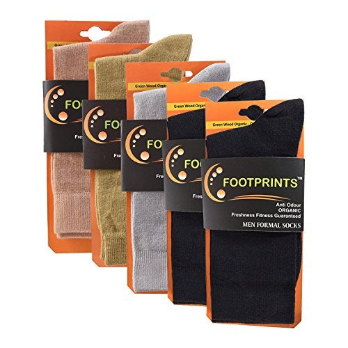 FOOTPRINTS Odour Free Organic Cotton & Bamboo Men's Formal Socks | 2 Black, 1 Grey, 1 Beige & 1 Khaki | Pack of 5 - Image 1