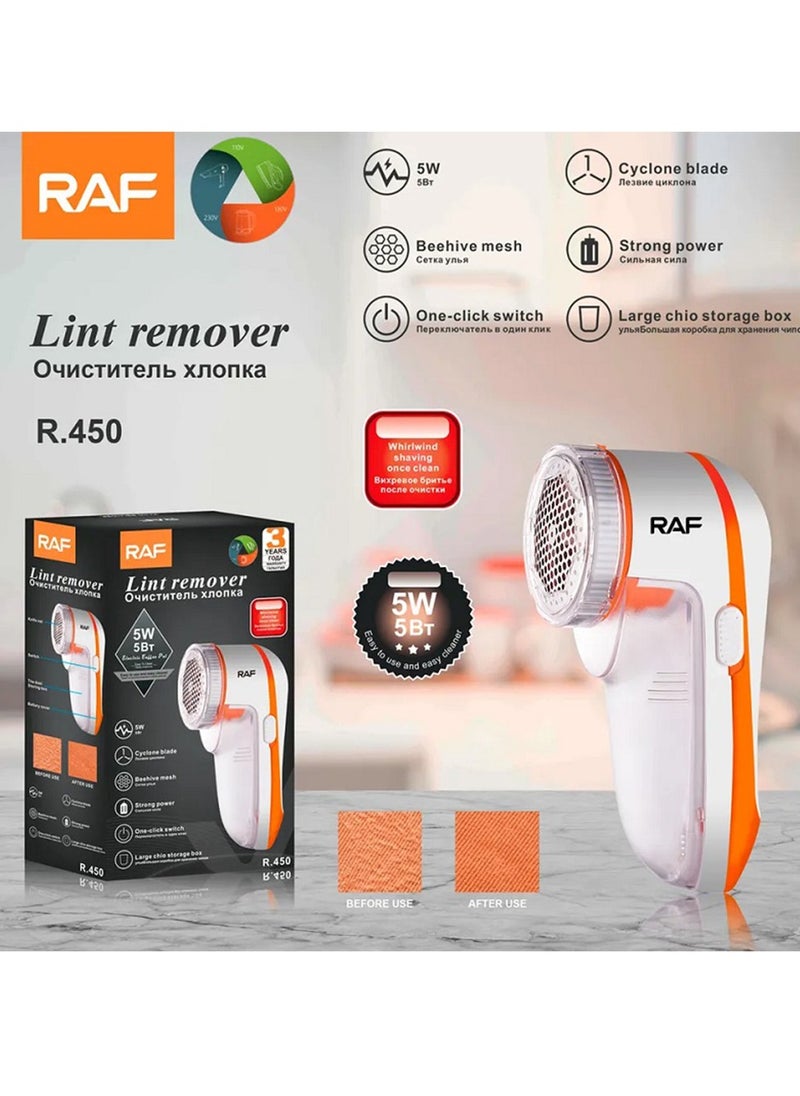 RAF - Advanced lint remover, fast and effective, to keep your clothes looking elegant, 5 WAT power, white-orange, model R.450 - Image 1