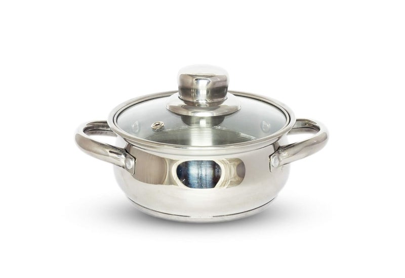 Aevlon Stainless Steel Insulated Casserole Hot Pot with Glass Lid Silver 16 CM - Image 1