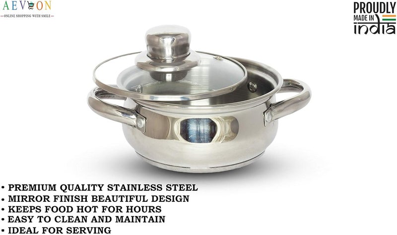 Aevlon Stainless Steel Insulated Casserole Hot Pot with Glass Lid Silver 16 CM - Image 4