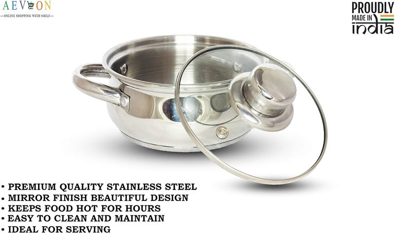 Aevlon Stainless Steel Insulated Casserole Hot Pot with Glass Lid Silver 16 CM - Image 3