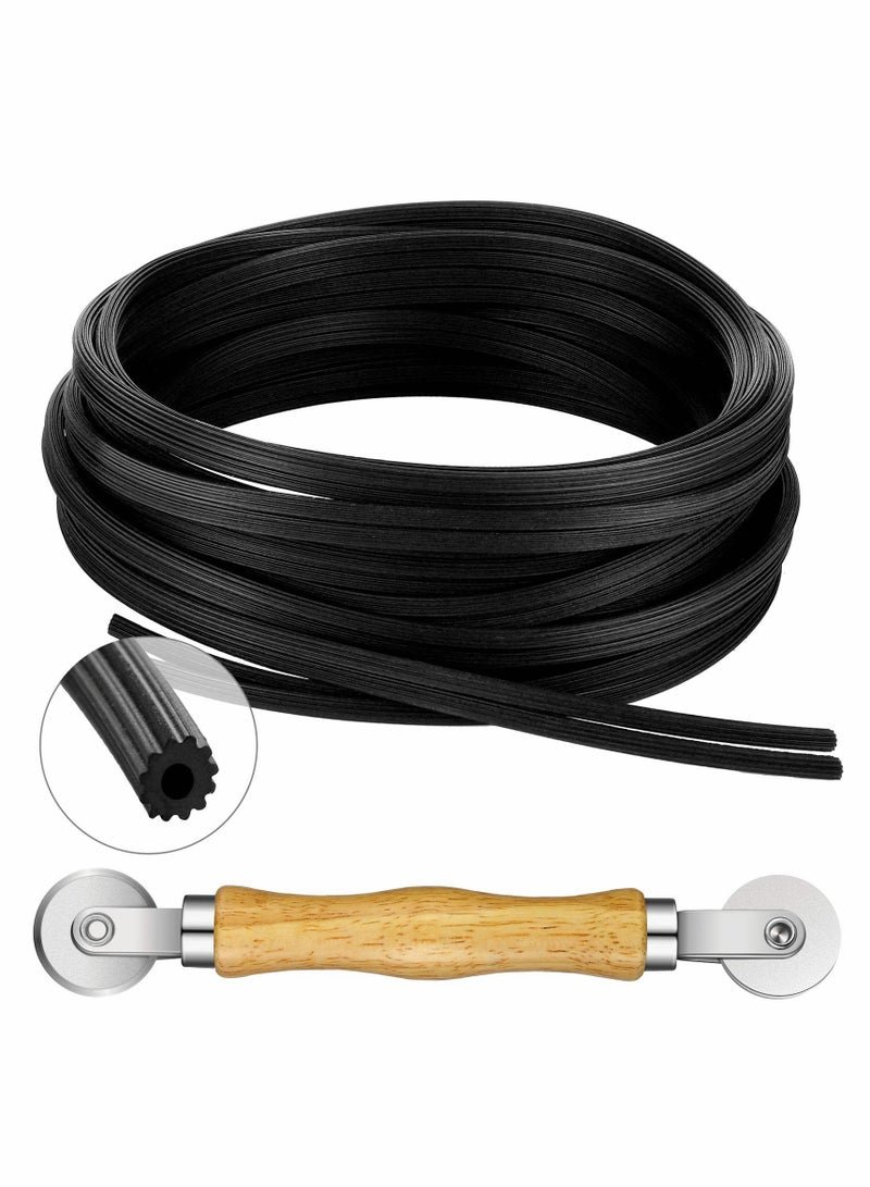 Excefore Screen Retainer Spline Screen Rolling Tool with Wood Handle and Steel Wheels Spline Repair Roller Tool Kit for Installing Rolling Window and Door Screens (0.12 Inch x 26 Feet) - Image 1